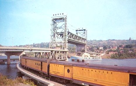 MILW Train On Houghton Lift Bridge 1962 Postcard
