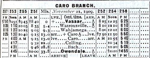 MC Caro Branch Timetable