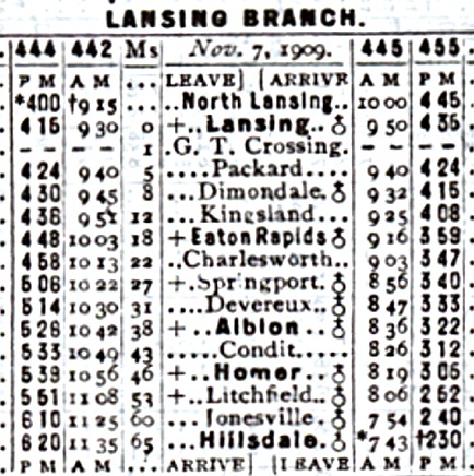 Lansing Branch Timetable