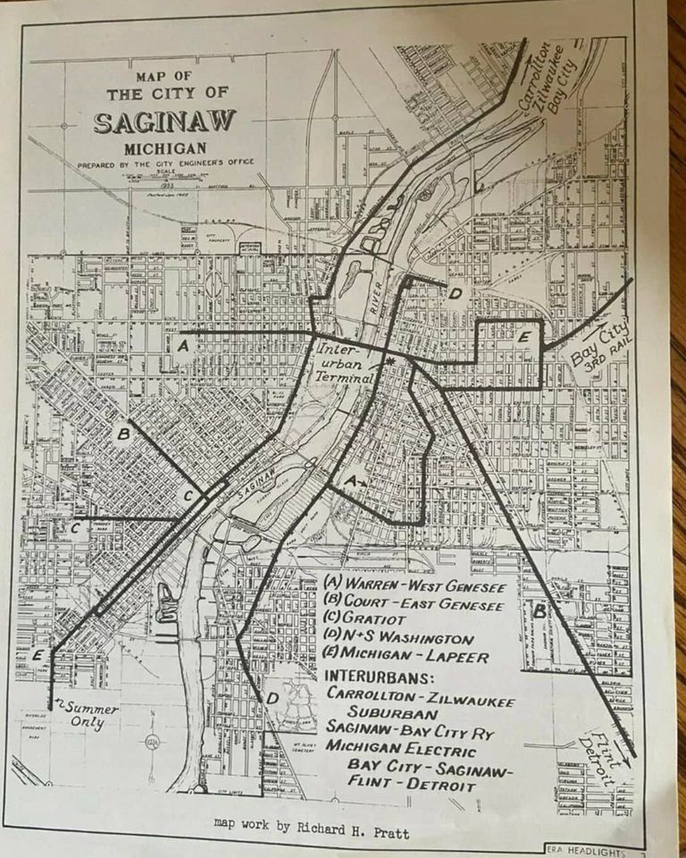 Saginaw Interurban Street Car Map