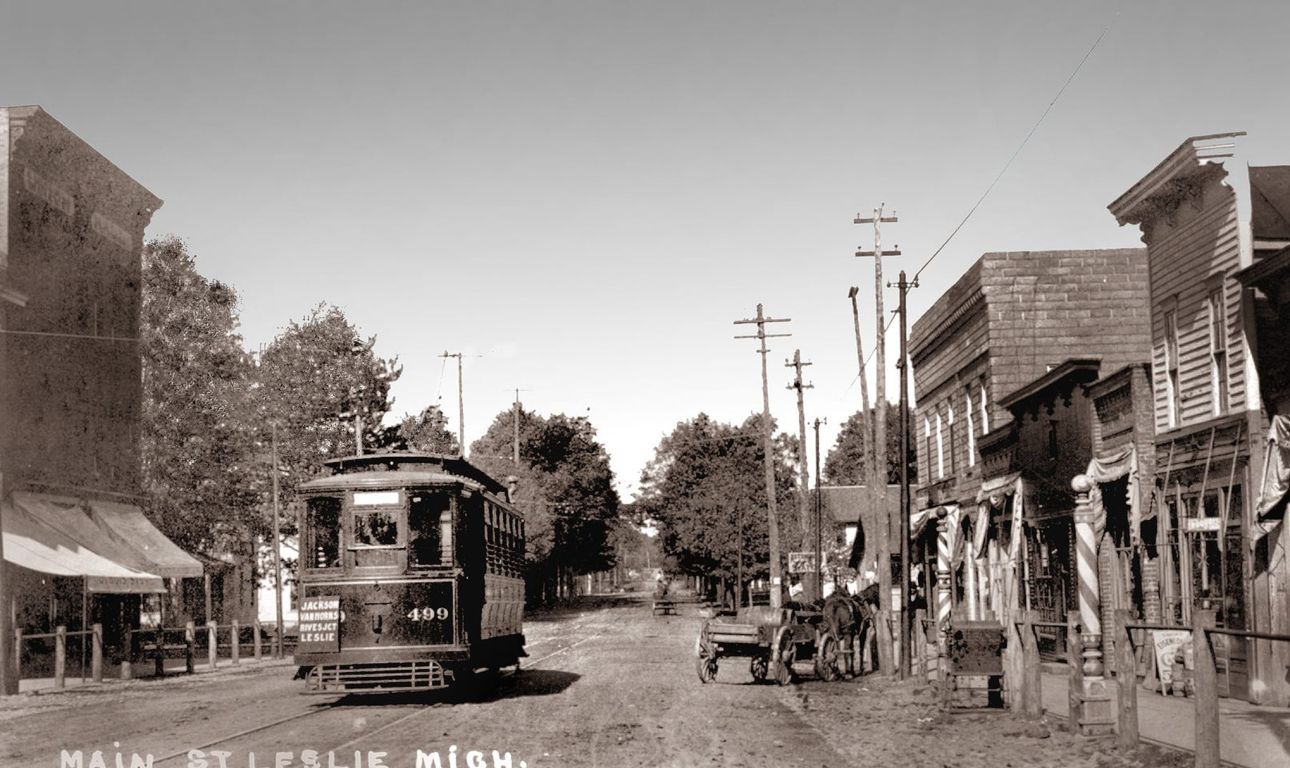 An interurban train in Leslie, MI