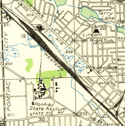 USGS Map of Eastern Michigan Asylum in 1936