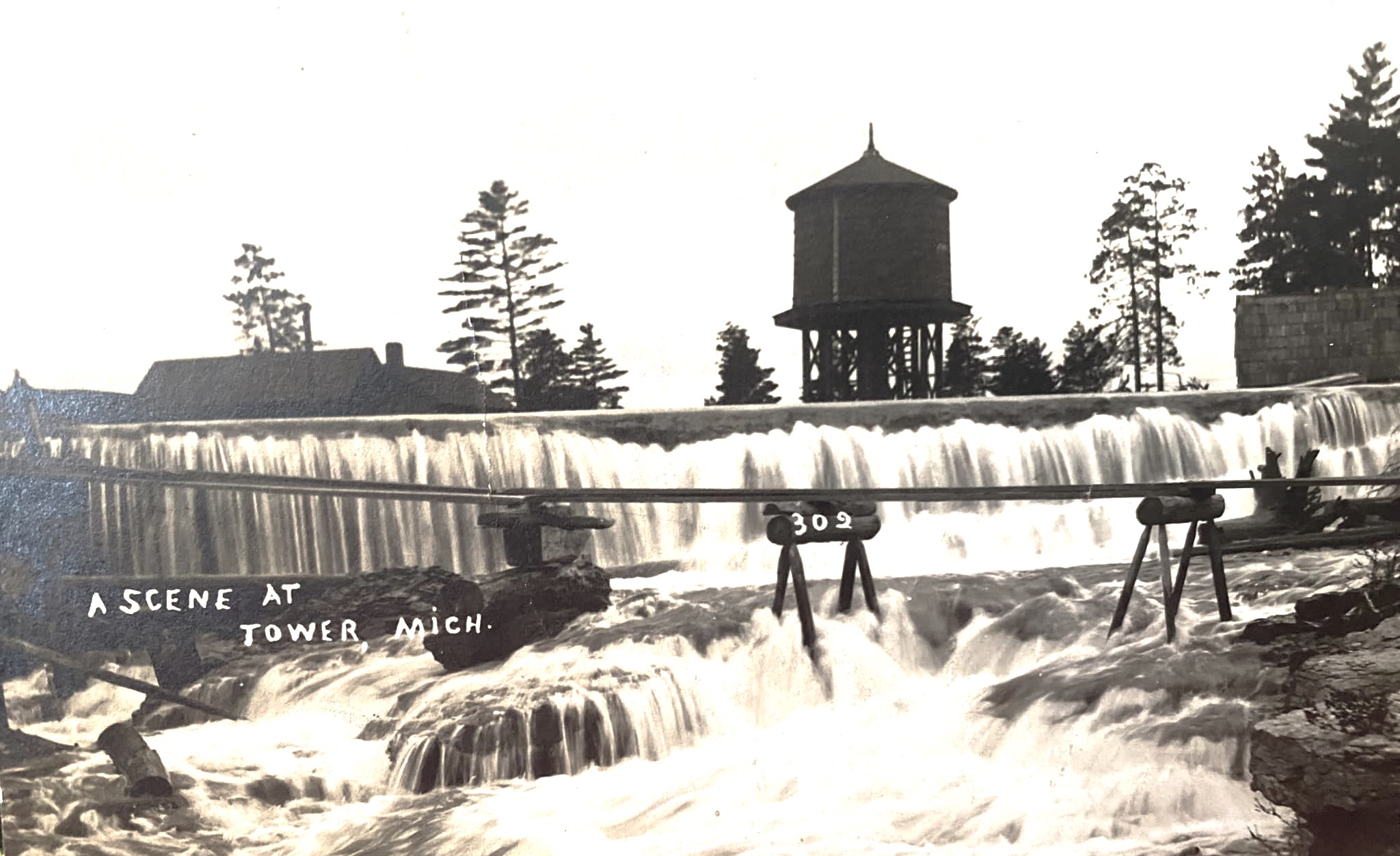 Tower dam spill and water tower